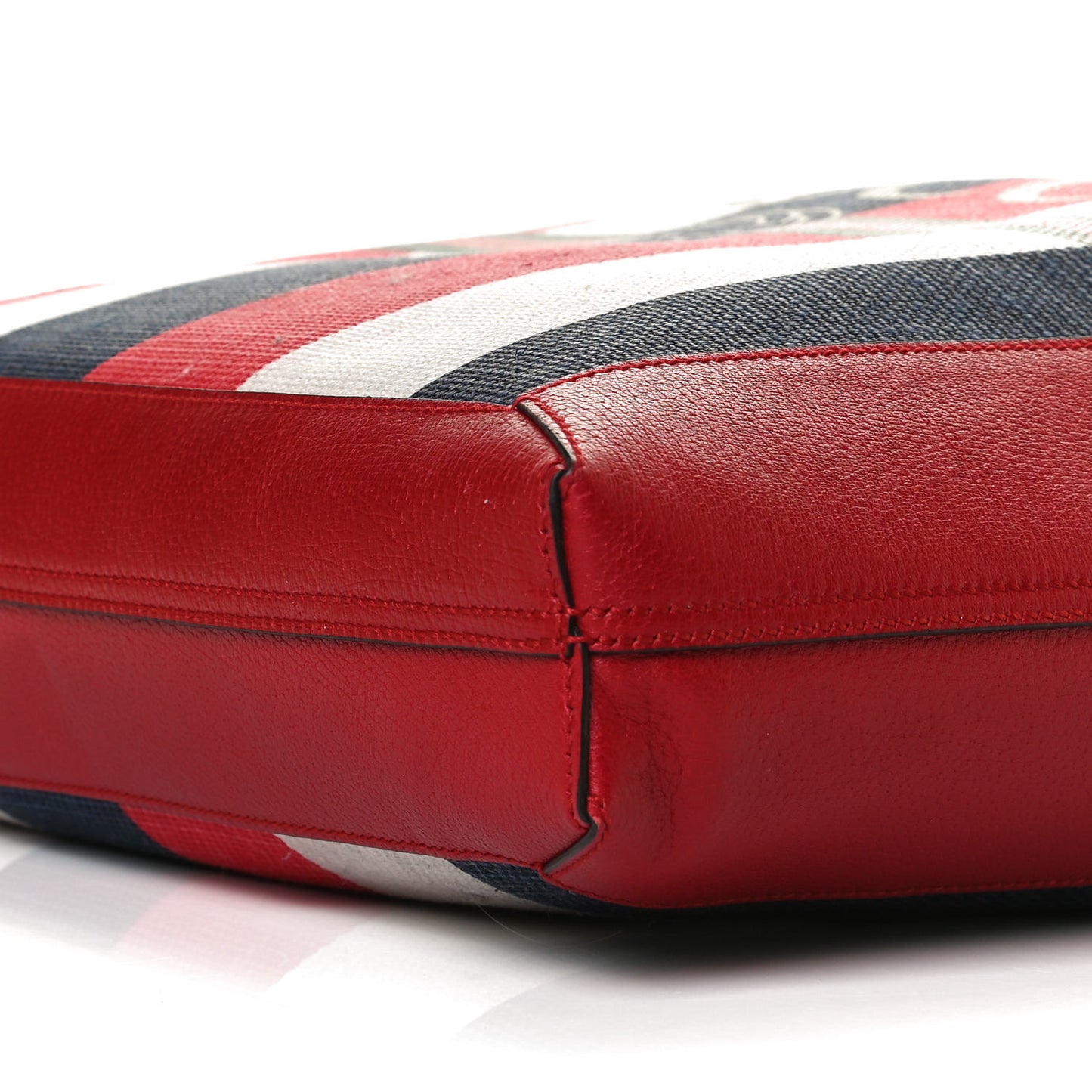 Canvas Calfskin Sylvie Stripe Logo Mens Tote Red White Blue