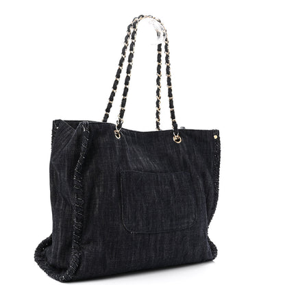 Chanel Denim Embroidered Night Flight Tote Blue 4 of 11