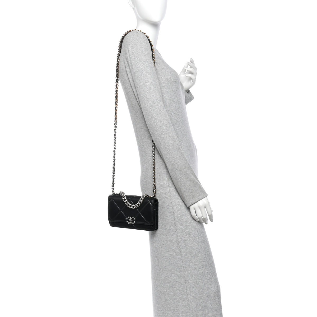 Lambskin Quilted Chanel 19 Wallet On Chain WOC Black