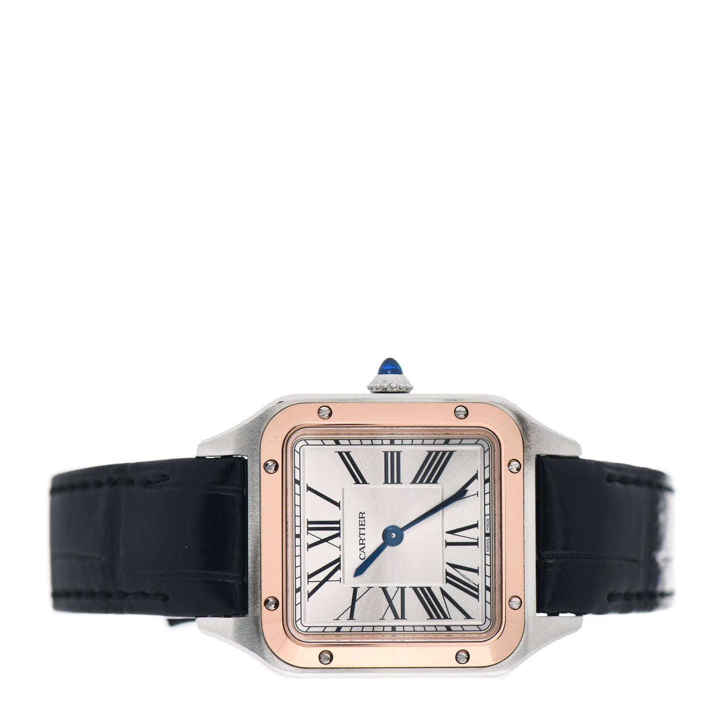Stainless Steel 18K Pink Gold Alligator 27.5mm Santos Dumont Quartz Watch