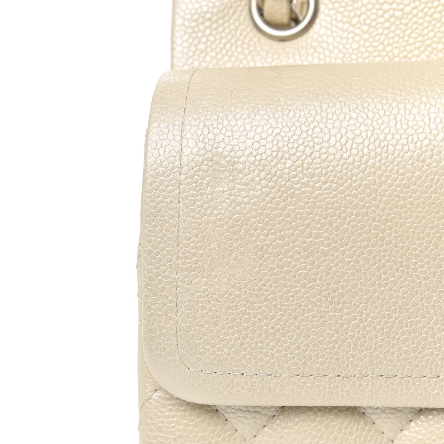 Pearly Caviar Quilted Jumbo Double Flap Dark White