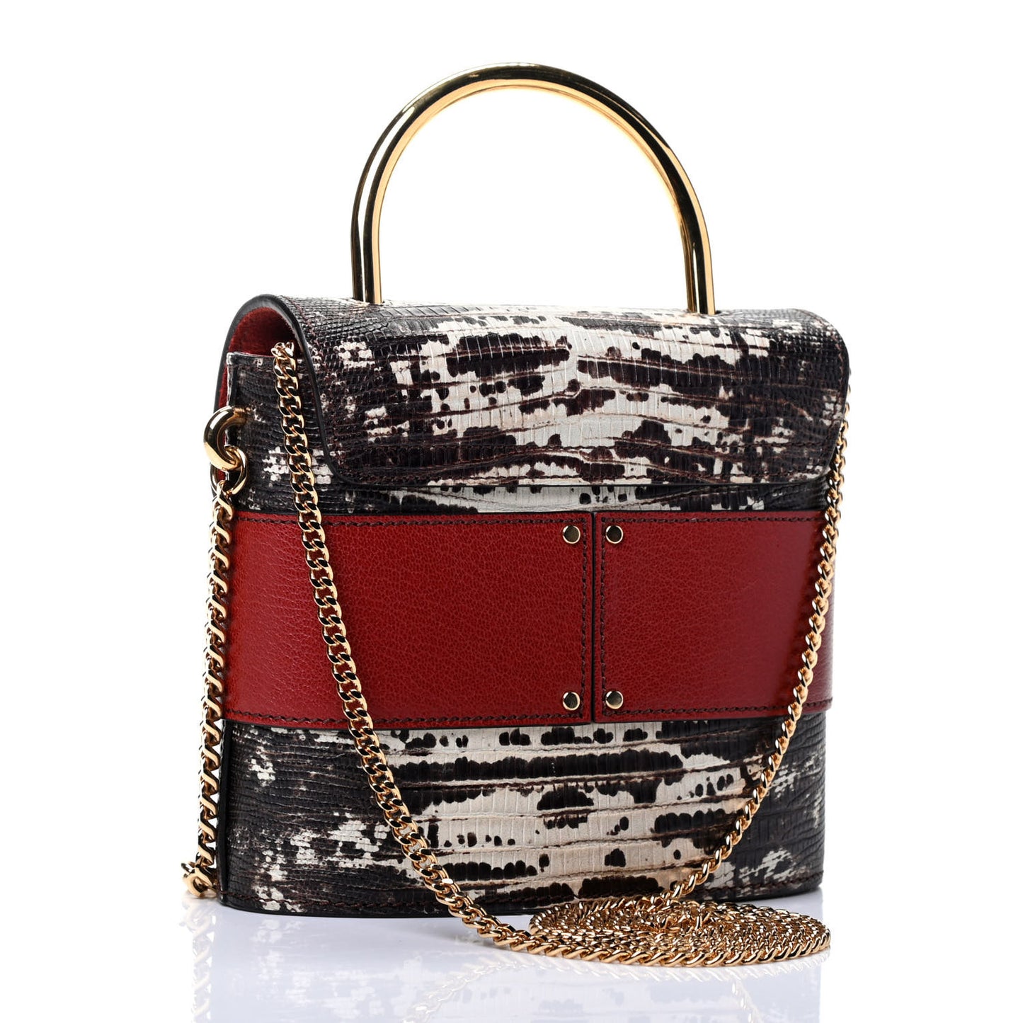 Calfskin Lizard Embossed Small Aby Lock Sepia Brown