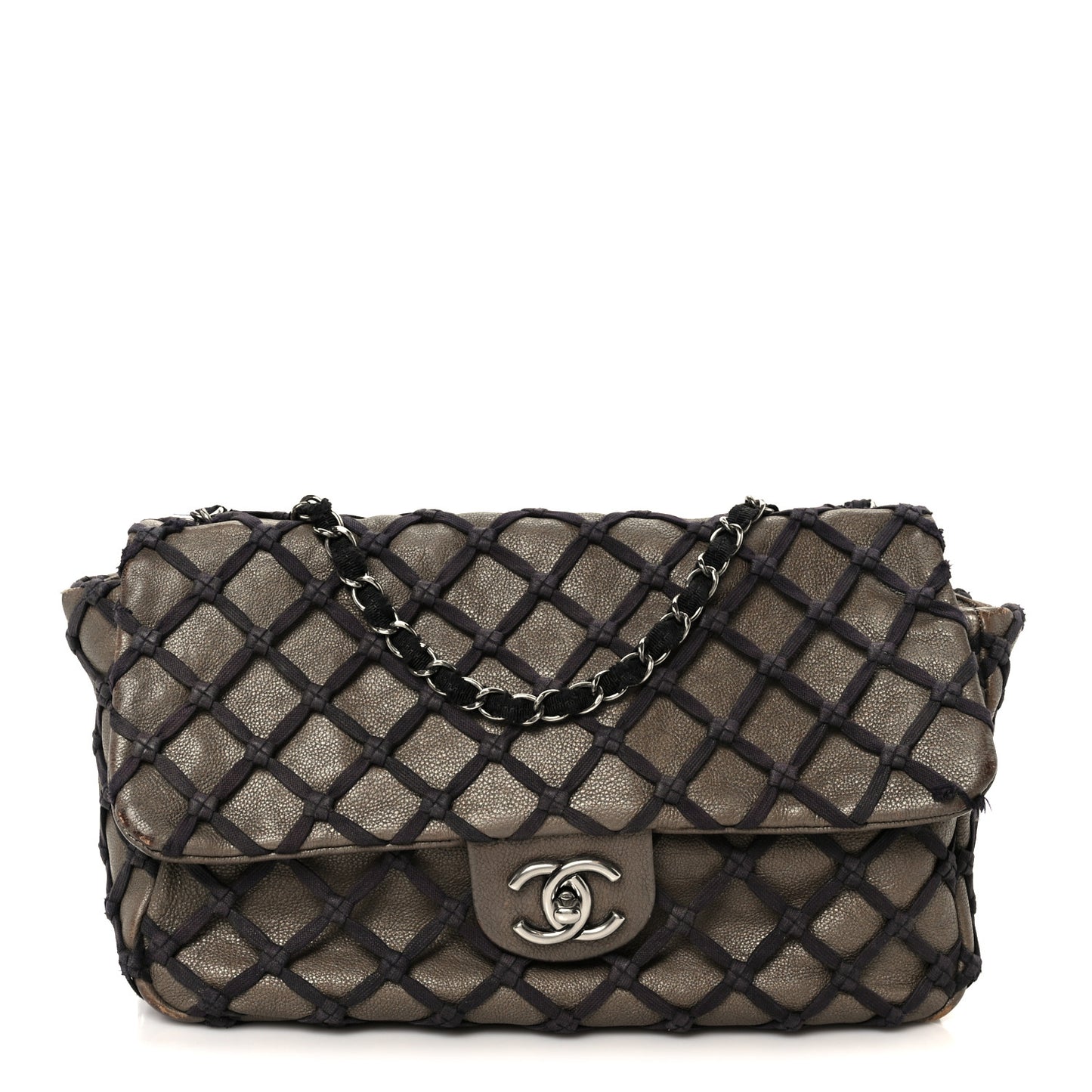 Calfskin Jumbo Canebiers Net Flap Brown