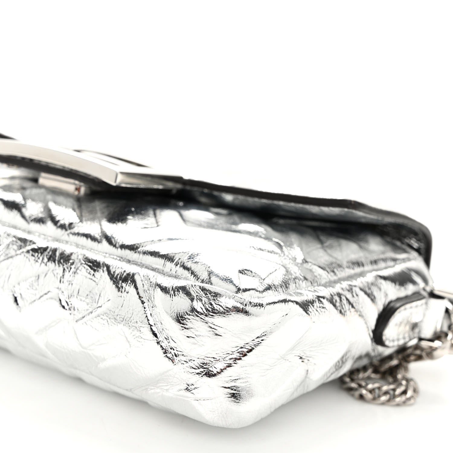 Fendi Vitello Catalan Mirror FF 1974 Embossed Mini Baguette Argento 9 of 9