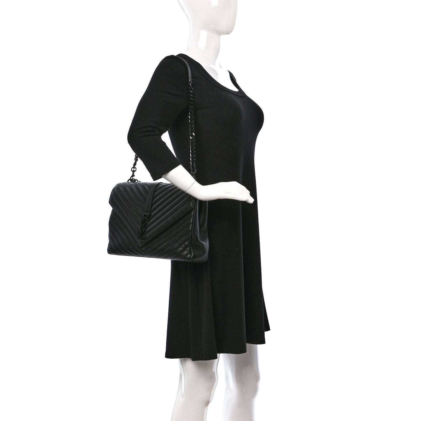 Sheepskin Matelasse Chevron Monogram Monochrome Large College Satchel Black