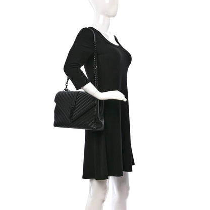 Saint Laurent Sheepskin Matelasse Chevron Monogram Monochrome Large College Satchel Black 2 of 12