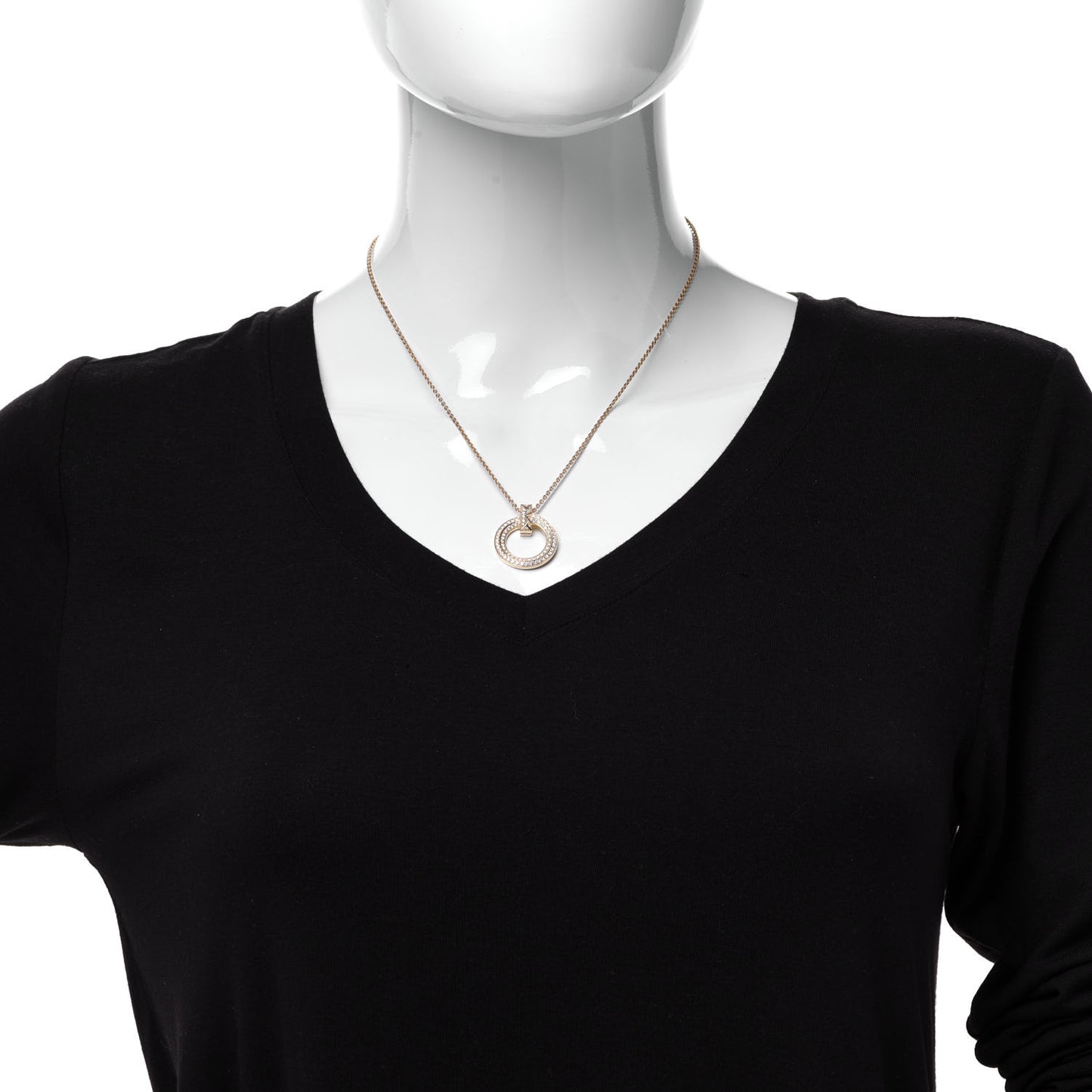 18K Yellow Gold Diamond T T1 Circle Pendant Necklace
