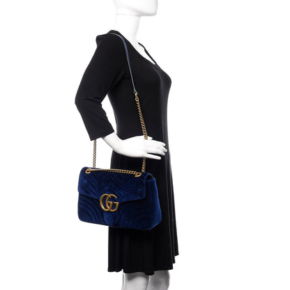 Gucci Velvet Matelasse Medium GG Marmont Shoulder Bag Cobalt Blue 2 of 8