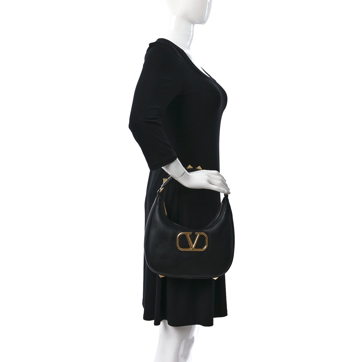 Calfskin Stud Sign Zip Hobo Black