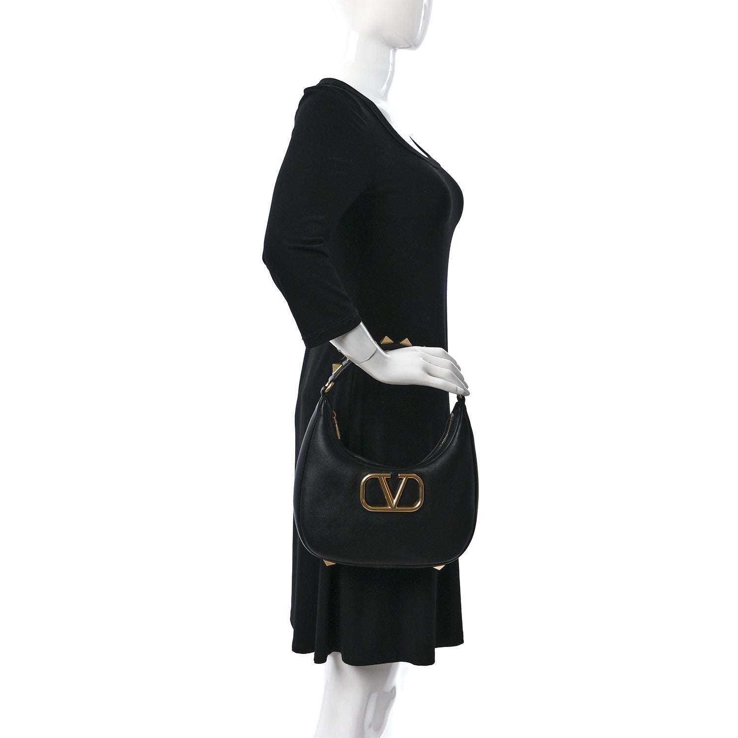 Valentino Garavani Calfskin Stud Sign Zip Hobo Black 2 of 8
