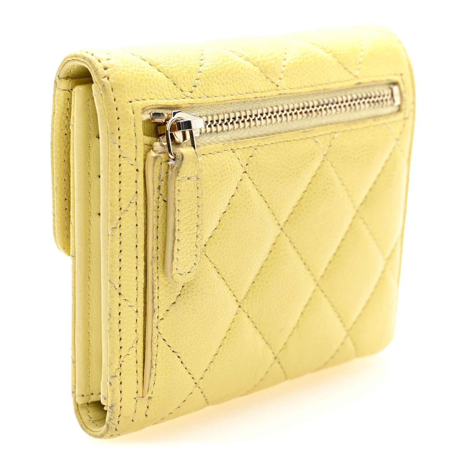 Chanel Lambskin Quilted Compact Flap Wallet Yellow 3 of 8