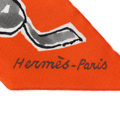 Hermes Silk Chevaux En Liberte Twilly Orange Gris Argent 2 of 4
