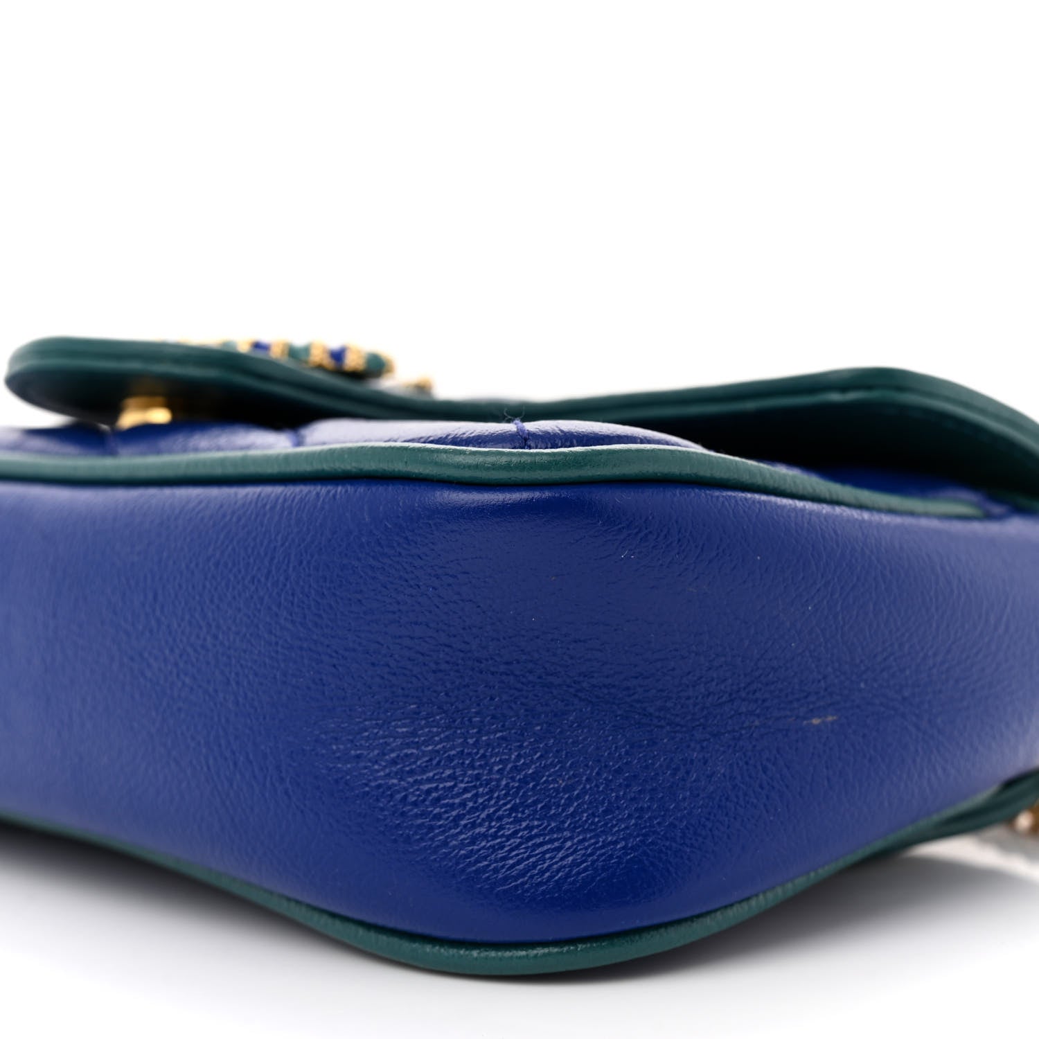 Gucci Azalea Calfskin Enamel Matelasse Diagonal Super Mini Torchon GG Marmont Shoulder Bag Imperial Blue Pavone 10 of 12