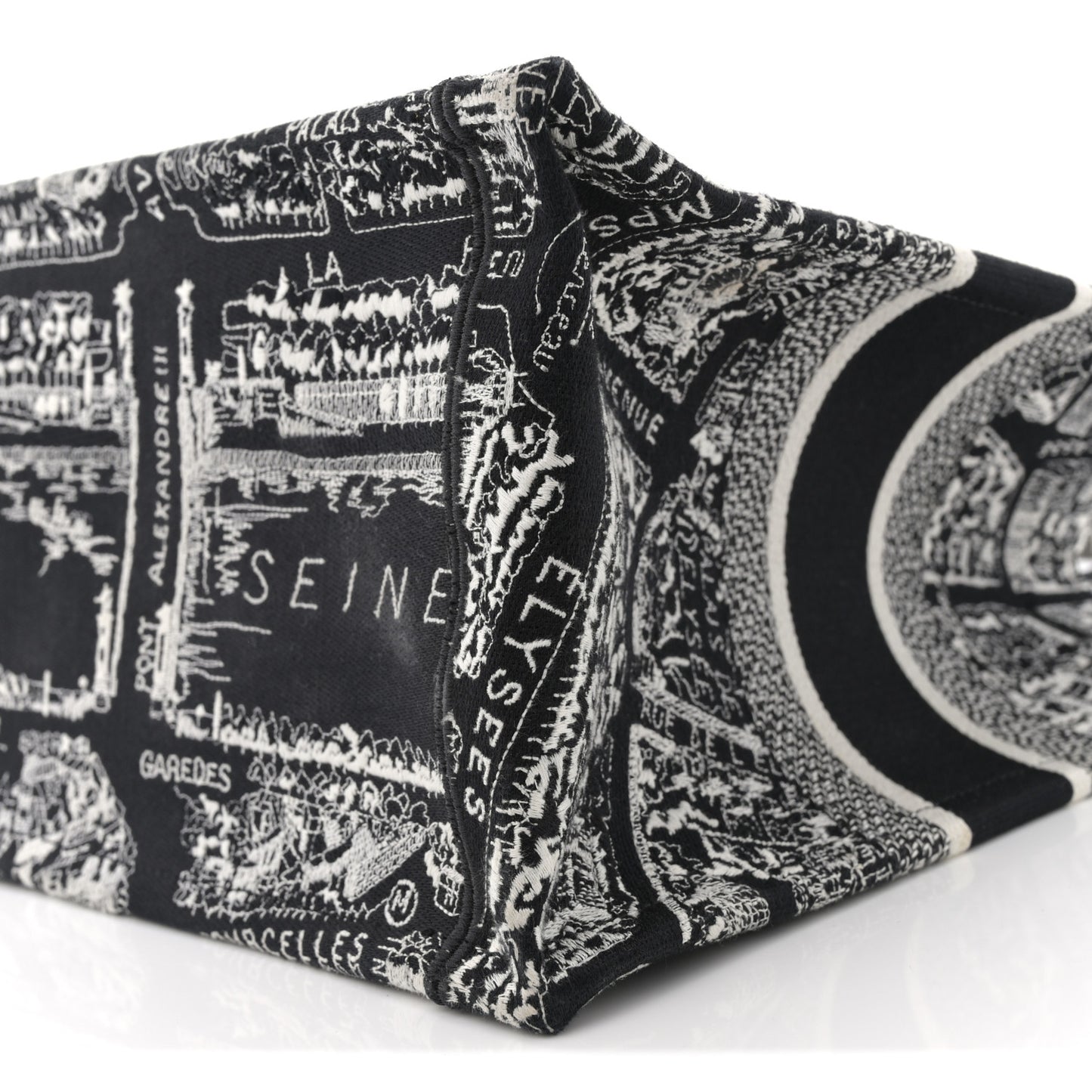 Canvas Embroidered Medium Plan De Paris Book Tote Black White