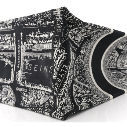 Christian Dior Canvas Embroidered Medium Plan De Paris Book Tote Black White 10 of 11