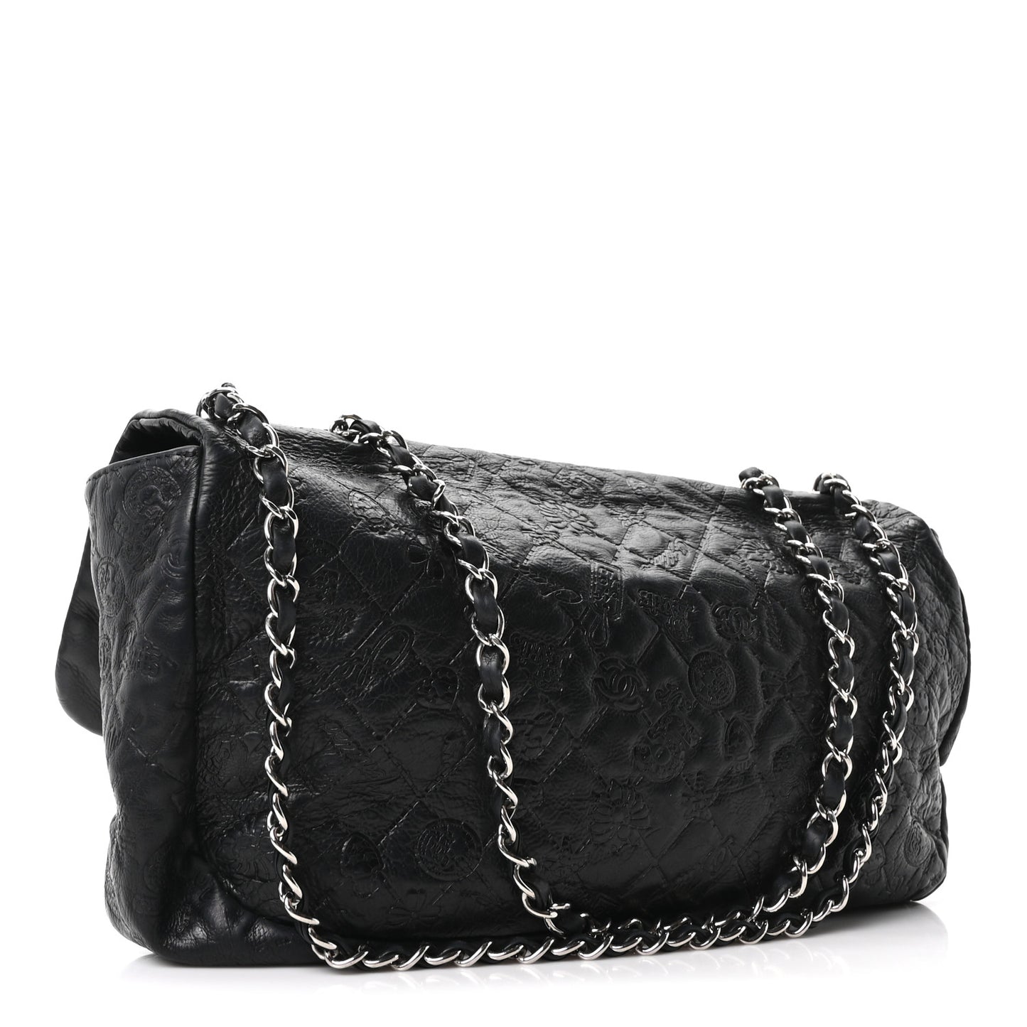 Calfskin Embossed Large Lucky Symbols Flap Black