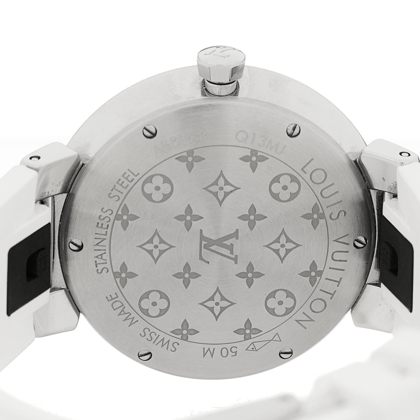 Stainless Steel Rubber Diamond 33mm Tambour Slim Quartz Watch White