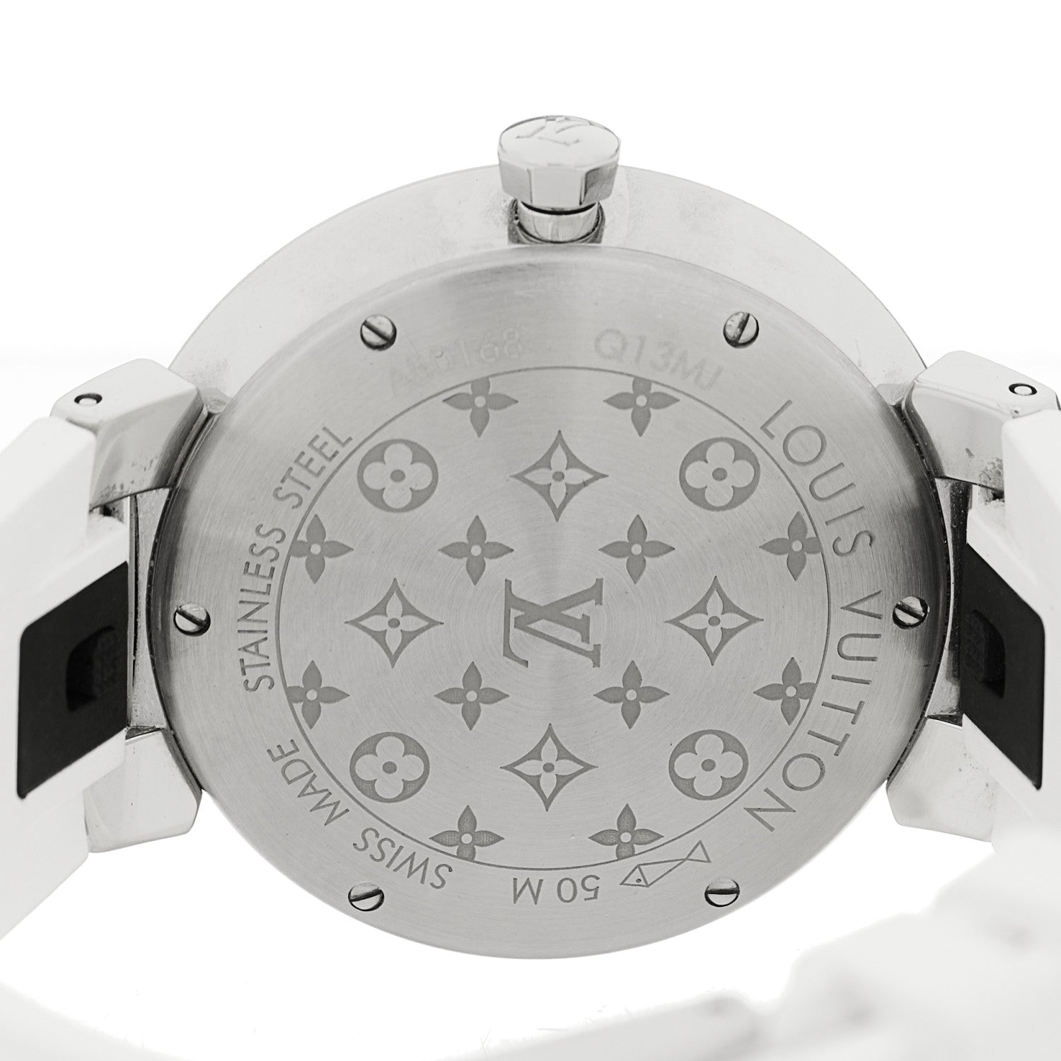 Louis Vuitton Stainless Steel Rubber Diamond 33mm Tambour Slim Quartz Watch White 4 of 5