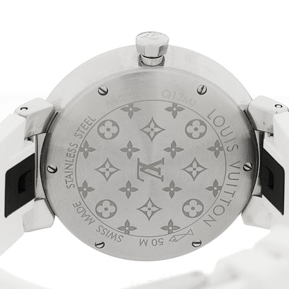 Louis Vuitton Stainless Steel Rubber Diamond 33mm Tambour Slim Quartz Watch White 4 of 5