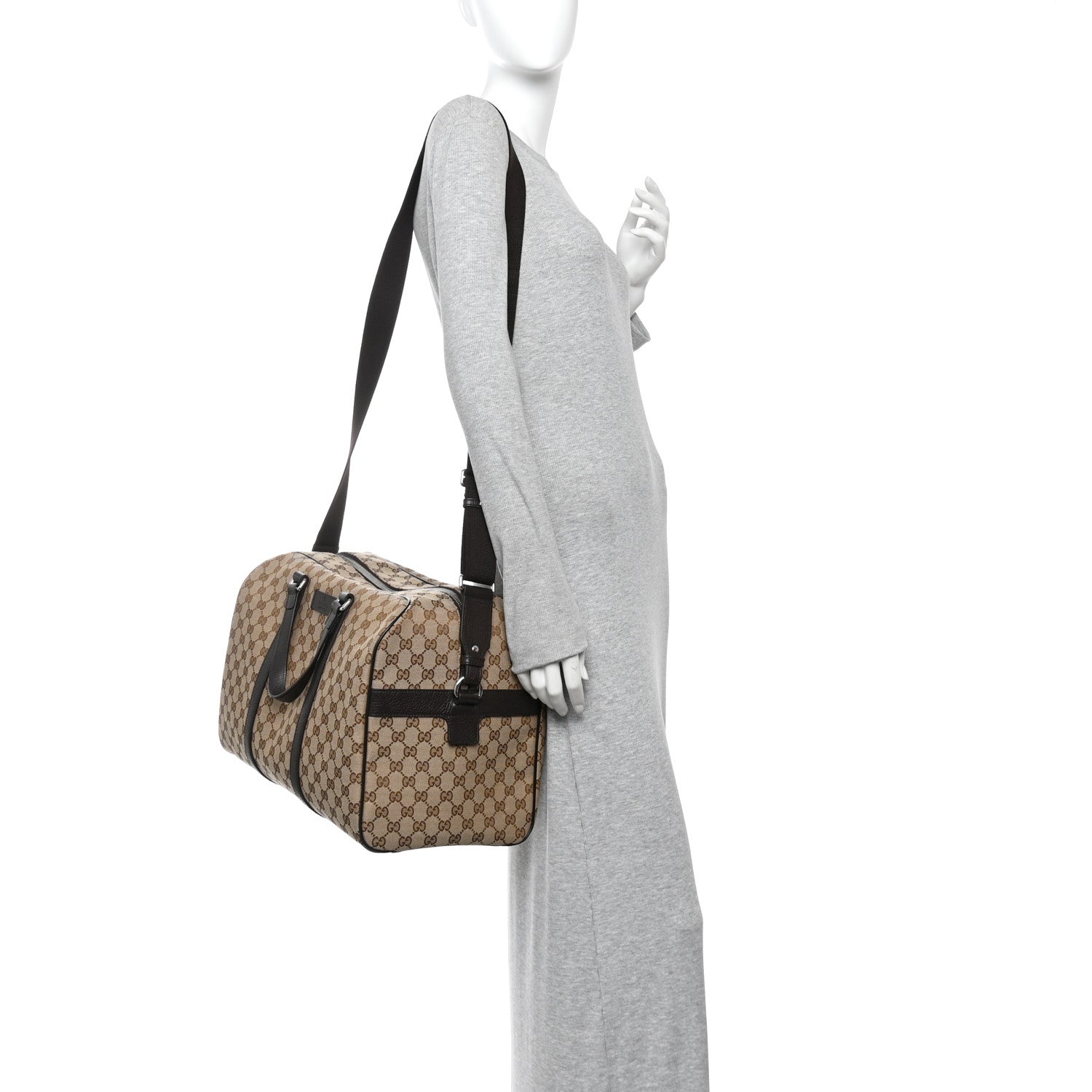 Gucci Monogram Dollar Calfskin Boston Duffle Bag Beige Ebony Testa di Moro Marrone Scuro 2 of 10