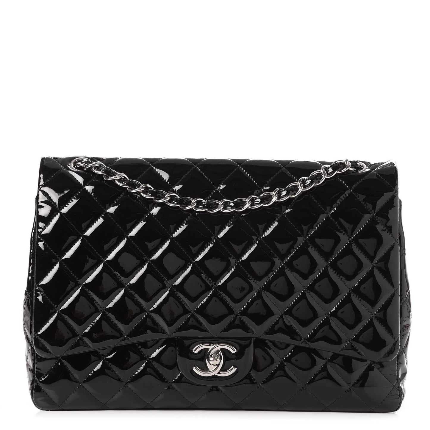Patent Quilted Maxi Double Flap Black