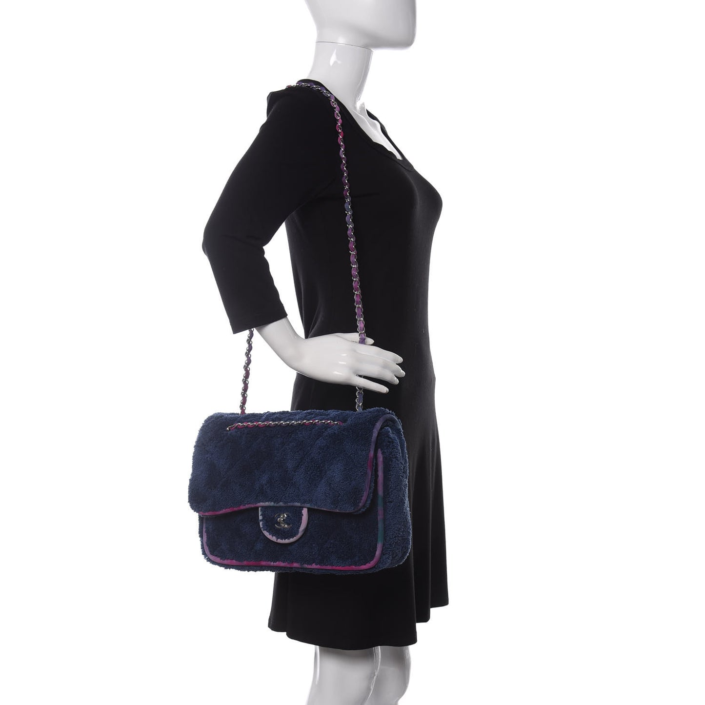 Mixed Fibers Quilted Large Flap Bag Navy Blue