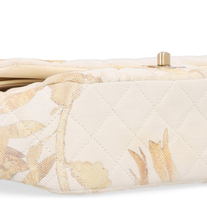 Chanel Denim Floral Printed Medium Double Flap Beige 9 of 10