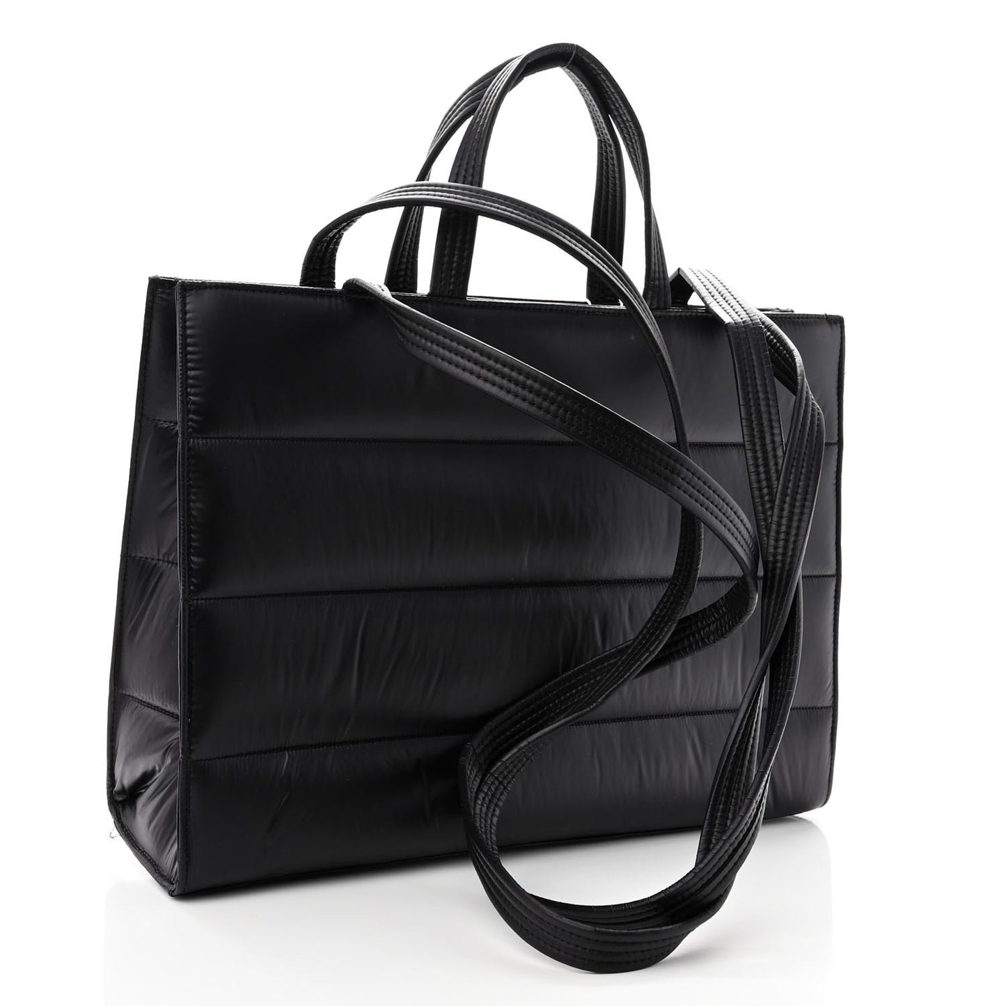 Nylon Medium Puff Shopping Bag Black