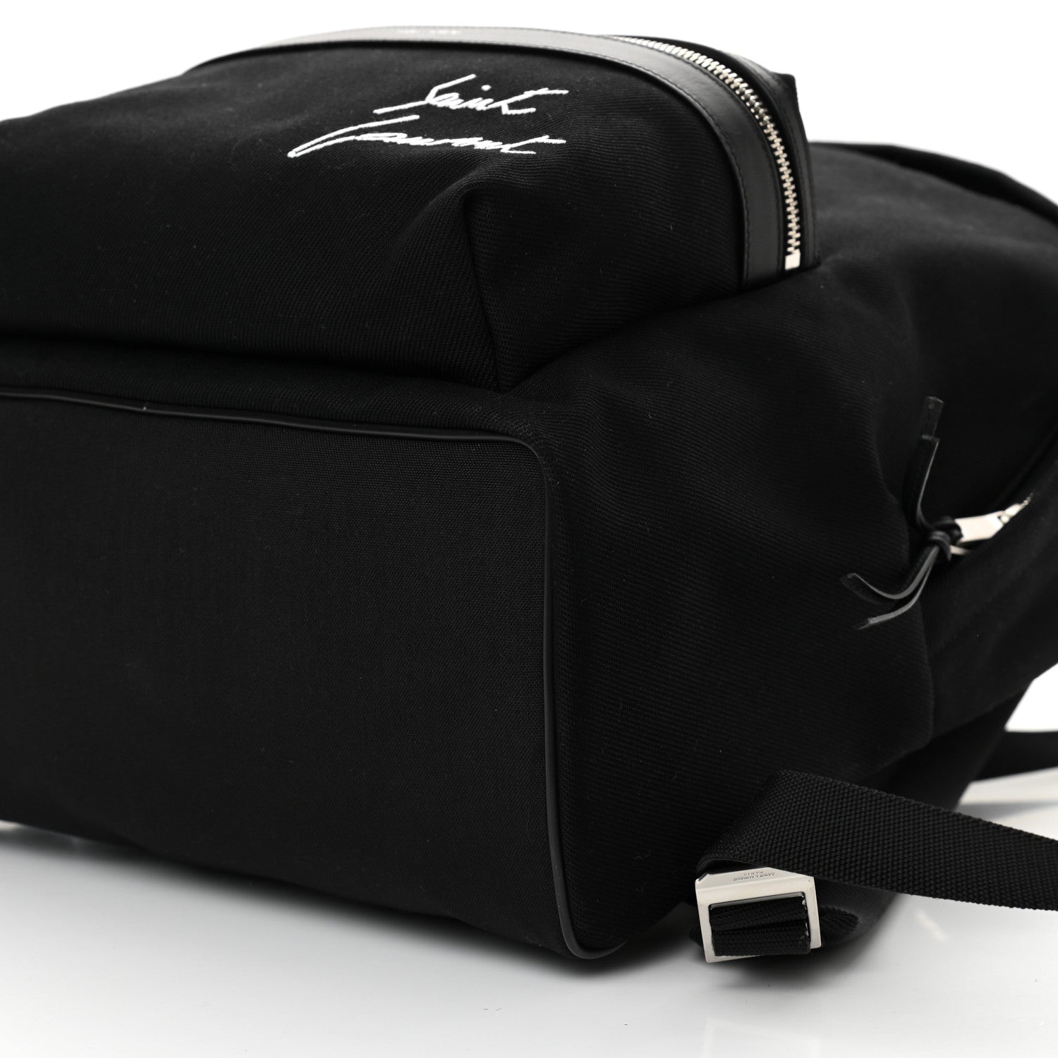 Saint Laurent Canvas Signature Embroidered City Backpack Black 9 of 10