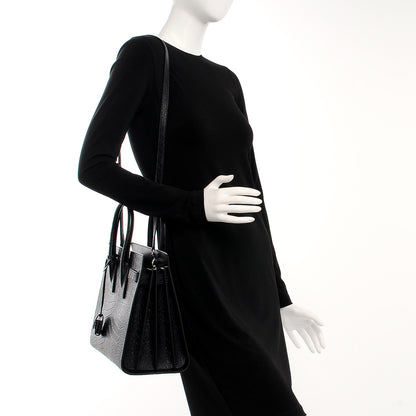 Saint Laurent Calfskin Crocodile Embossed Small Sac de Jour Black 3 of 11
