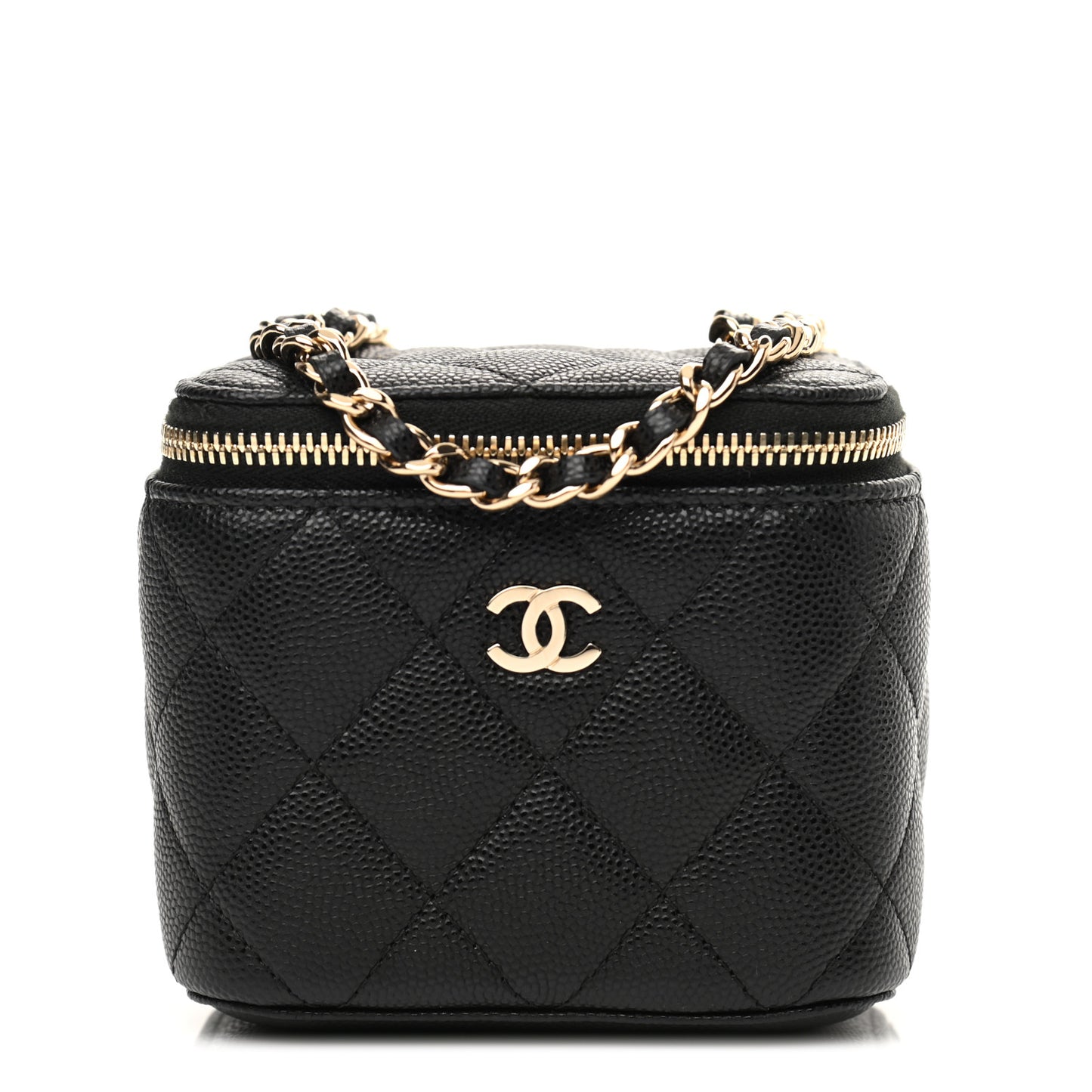 Caviar Quilted Mini Vanity Case With Chain Black