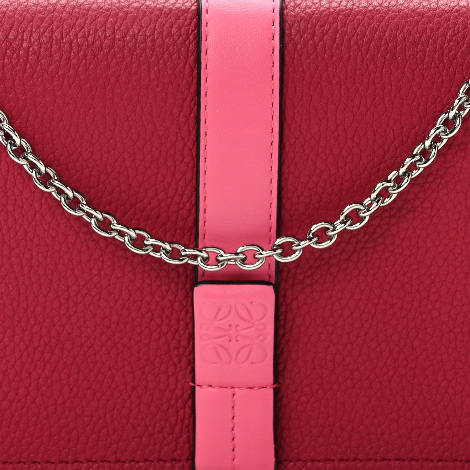 Loewe Grained Calfskin Anagram Wallet on Chain Raspberry Wild Rose 7 of 12