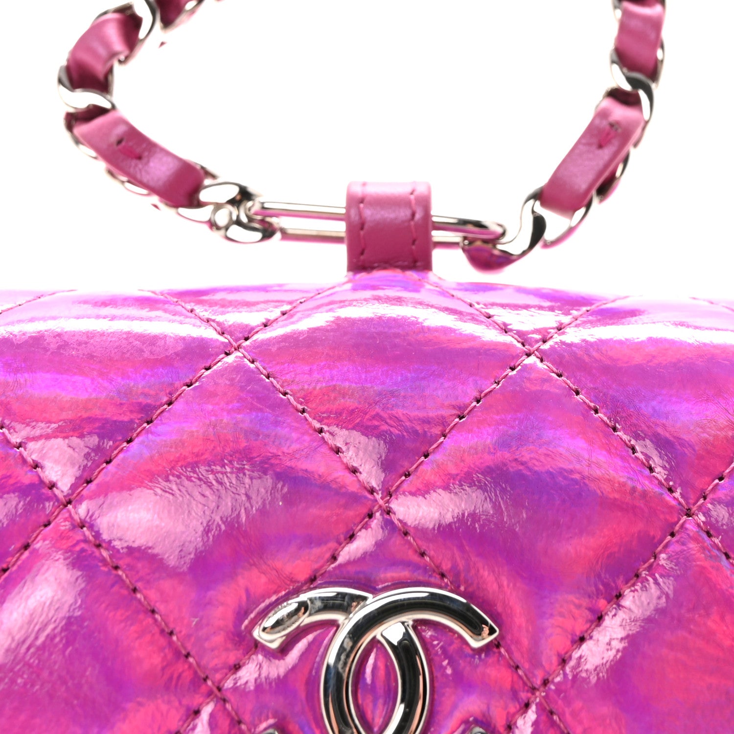 Chanel Patent Lambskin Quilted CC Hook Card Holder Pink 8 of 10