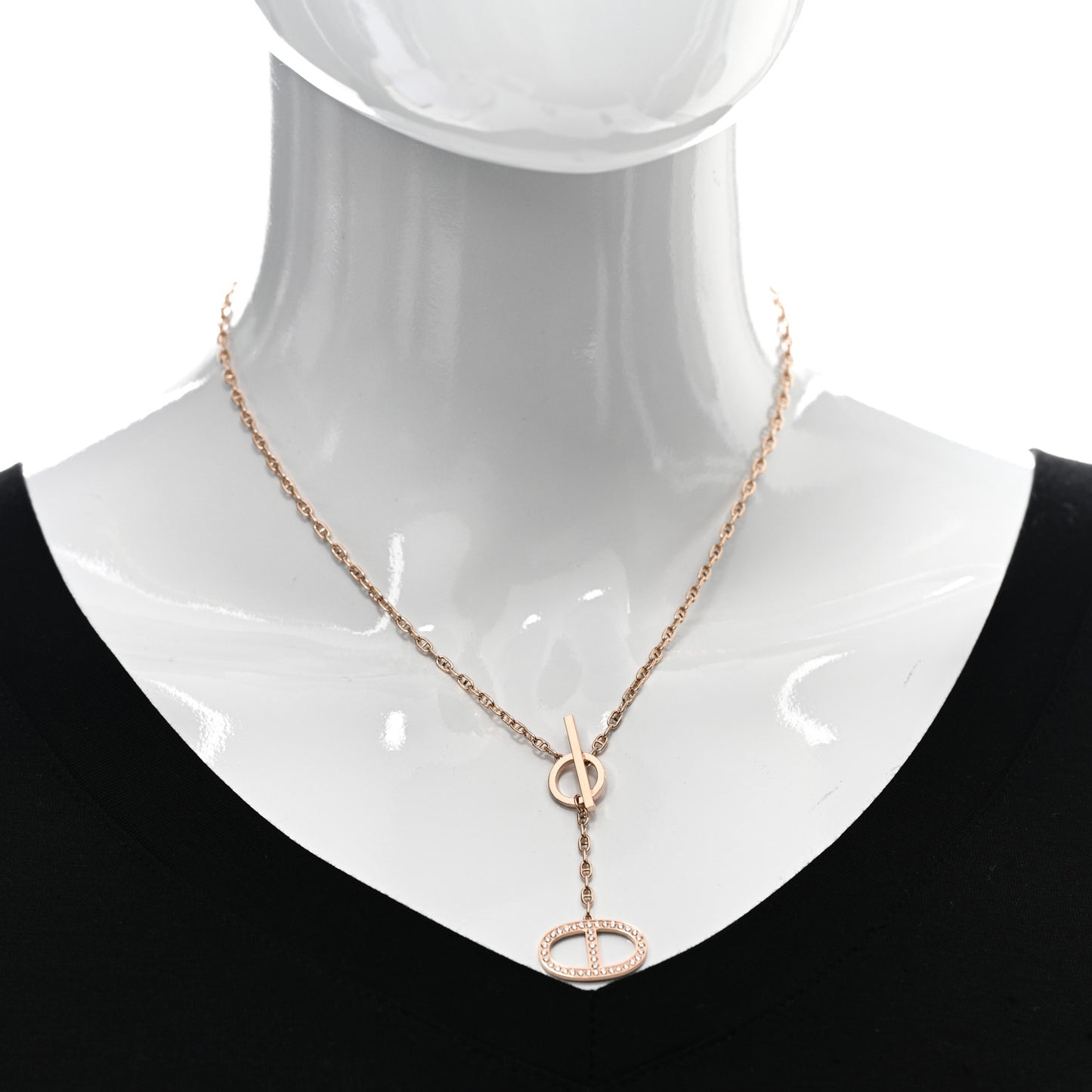 18K Rose Gold Diamond GM Chaine D'Ancre Contour Pendant Necklace ST