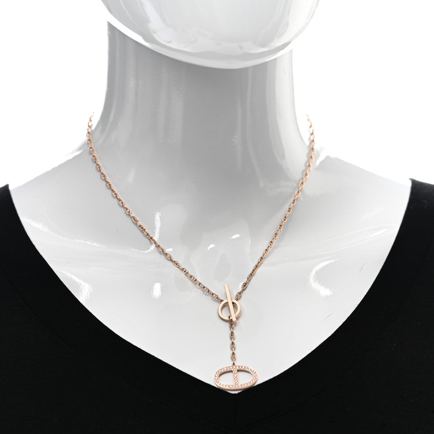 Hermes 18K Rose Gold Diamond GM Chaine D'Ancre Contour Pendant Necklace ST 2 of 4