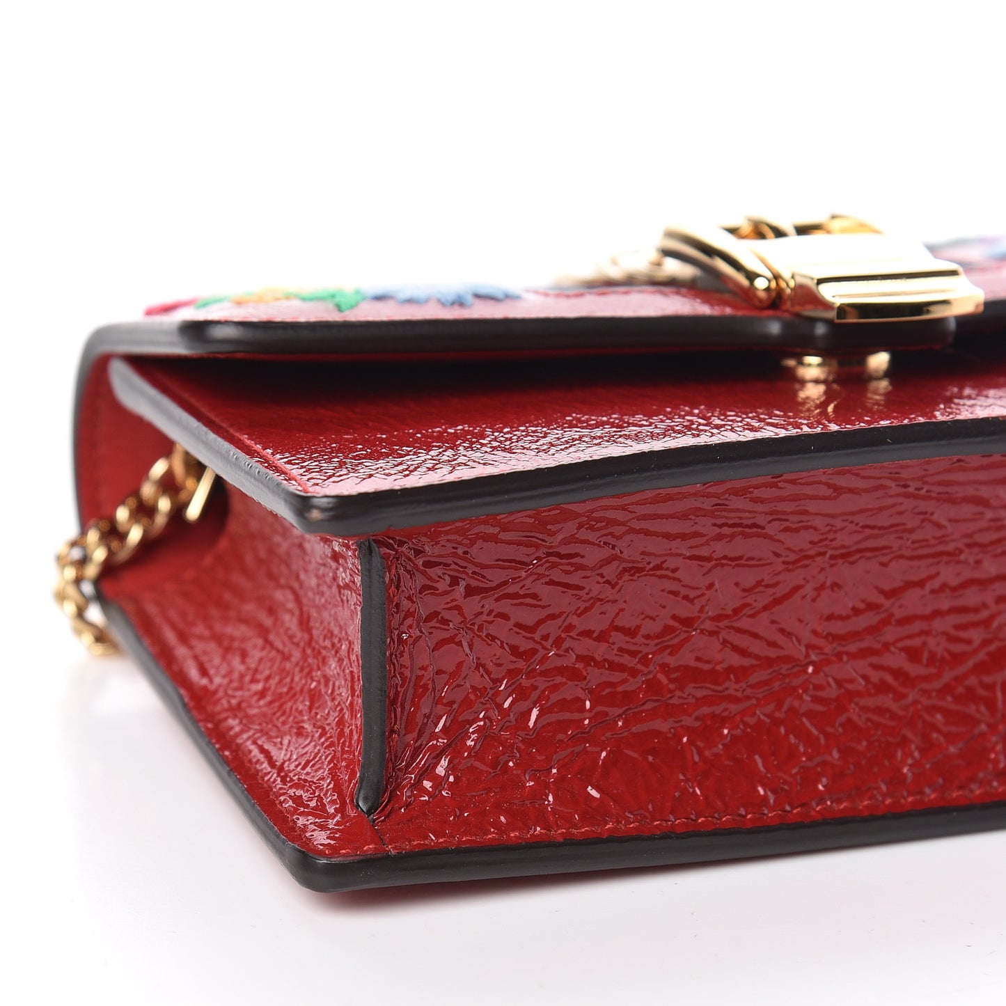 Patent Embroidered Super Mini Sylvie Chain Shoulder Bag Red