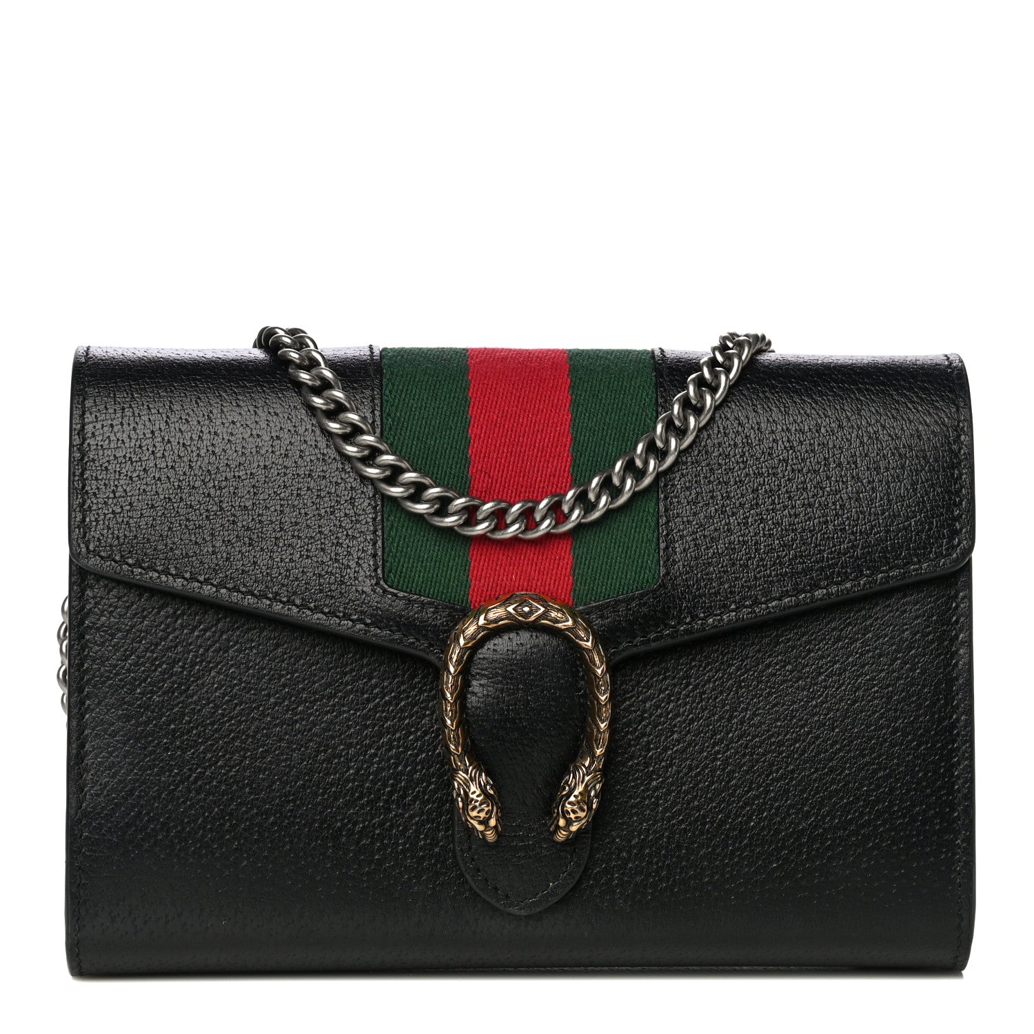 Gucci Calfskin Web Mini Dionysus Chain Wallet Black 1 of 14