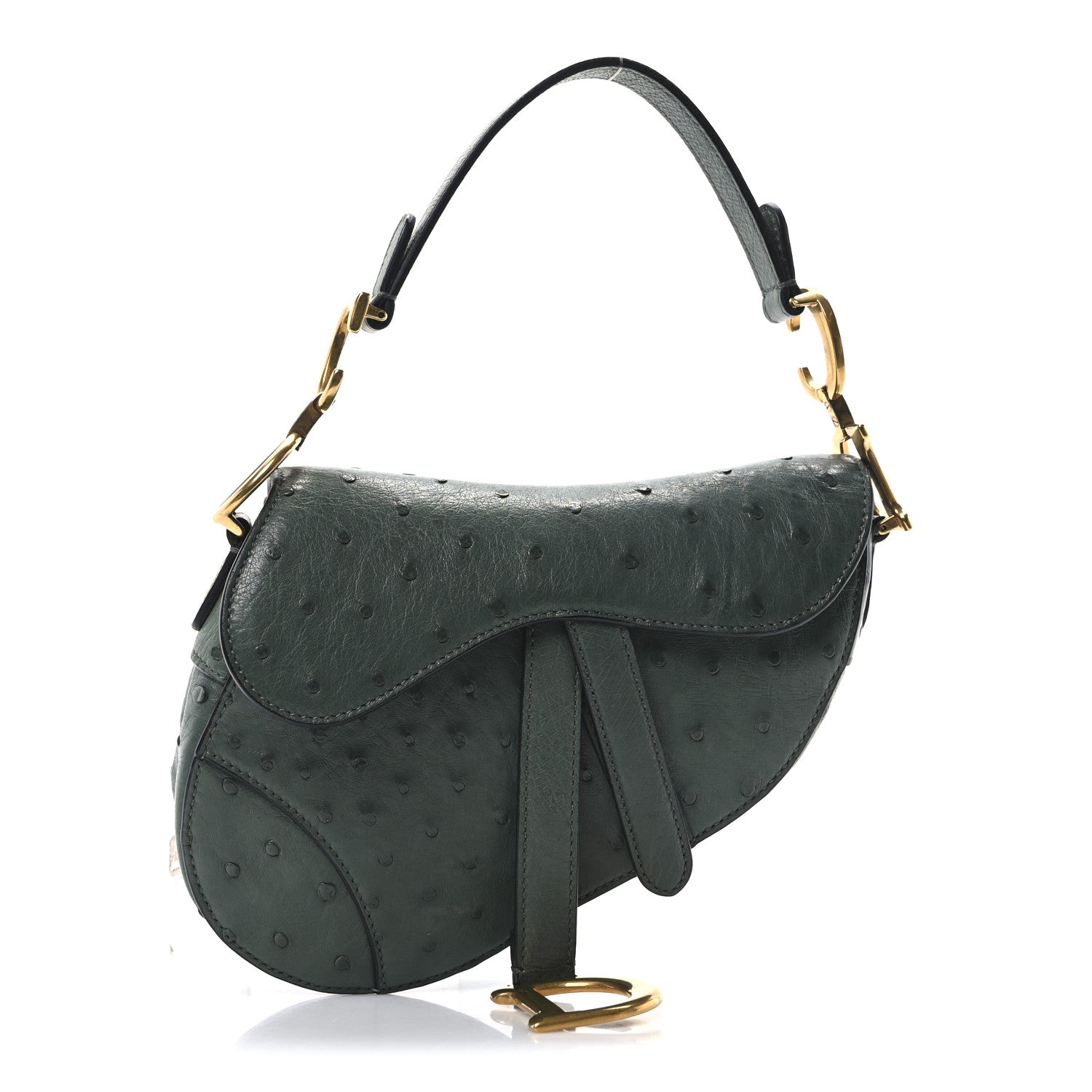 Christian Dior Ostrich Mini Saddle Bag Green 1 of 9