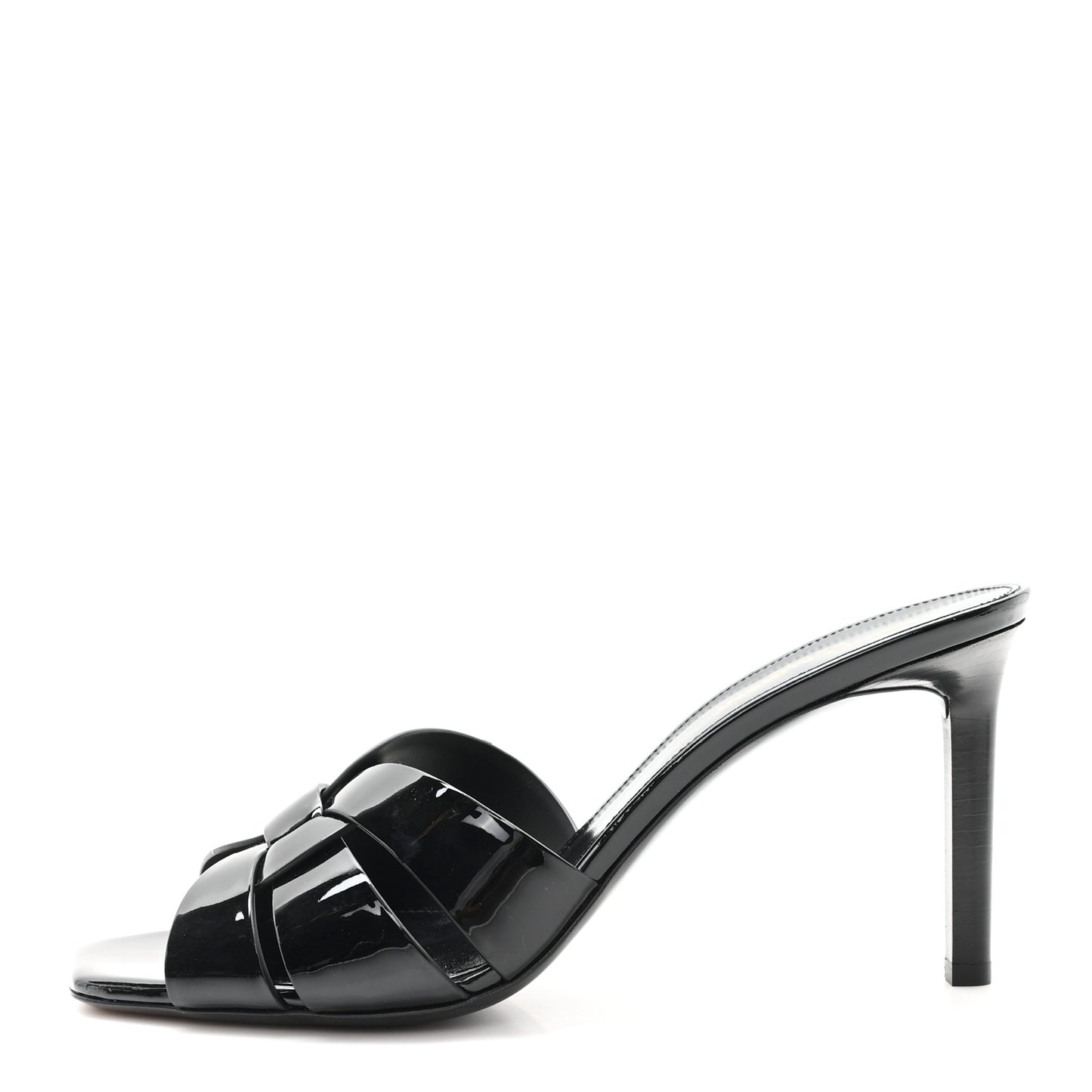 Patent Calfskin Tribute 85 Slide Sandals 40.5 Black