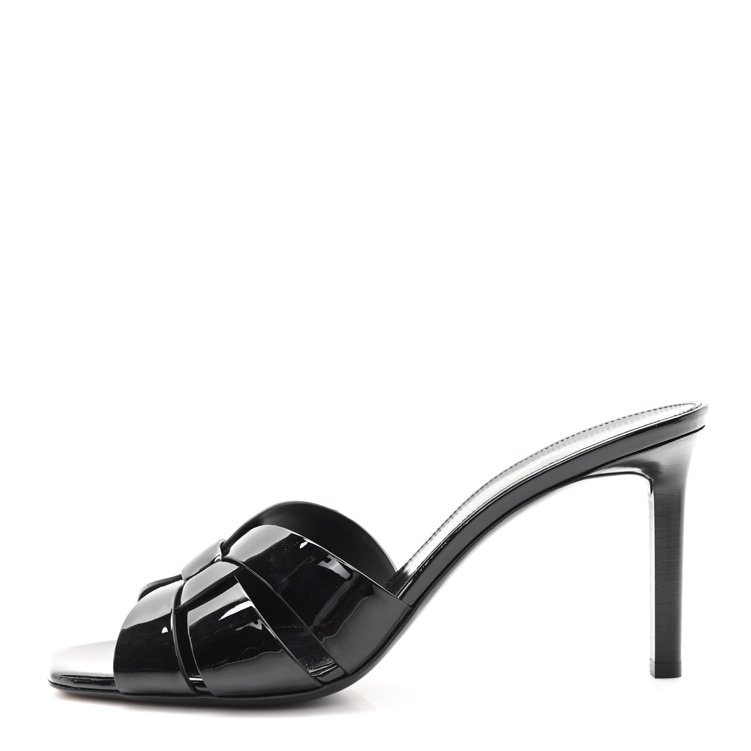 Saint Laurent Patent Calfskin Tribute 85 Slide Sandals 40.5 Black 1 of 10