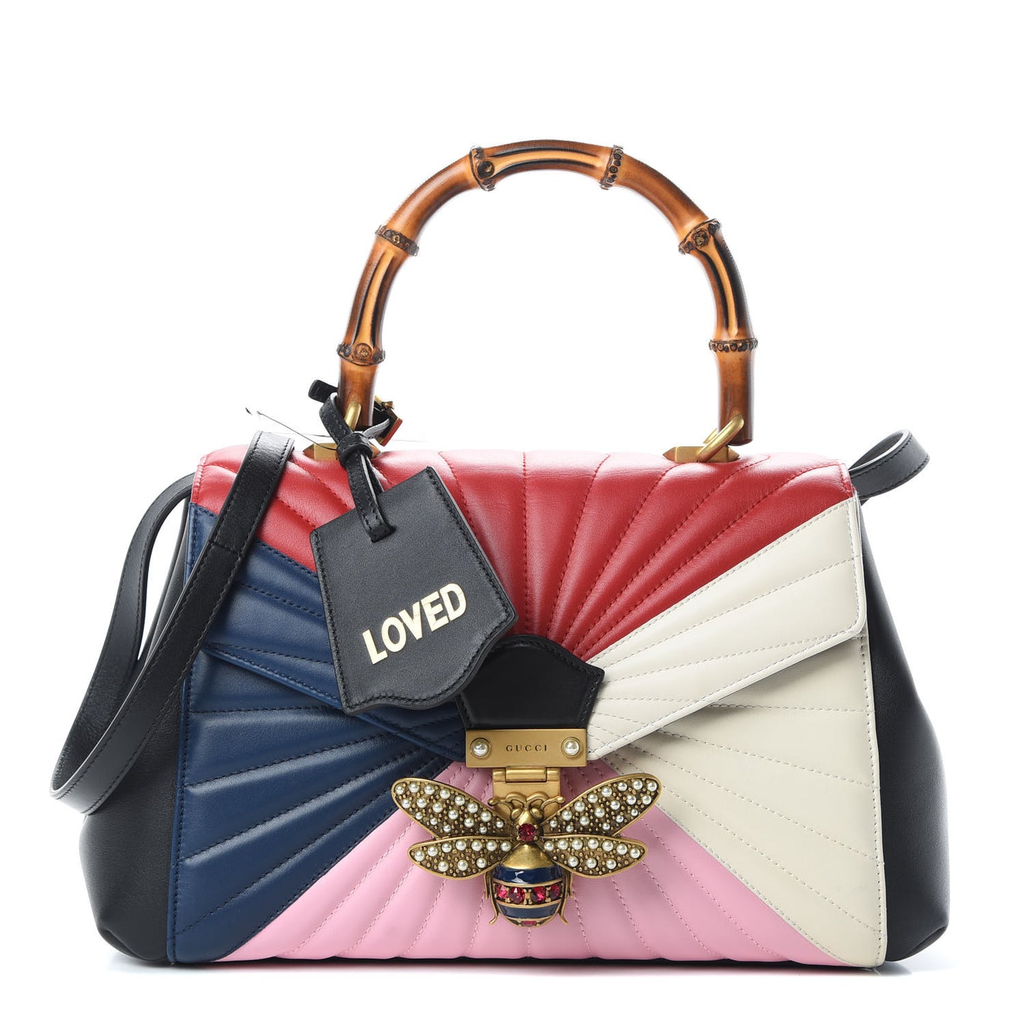 Calfskin Bamboo Trapuntata Queen Margaret Top Handle Bag Blue Agata Hibiscus Red Mystic White Sugar Pink