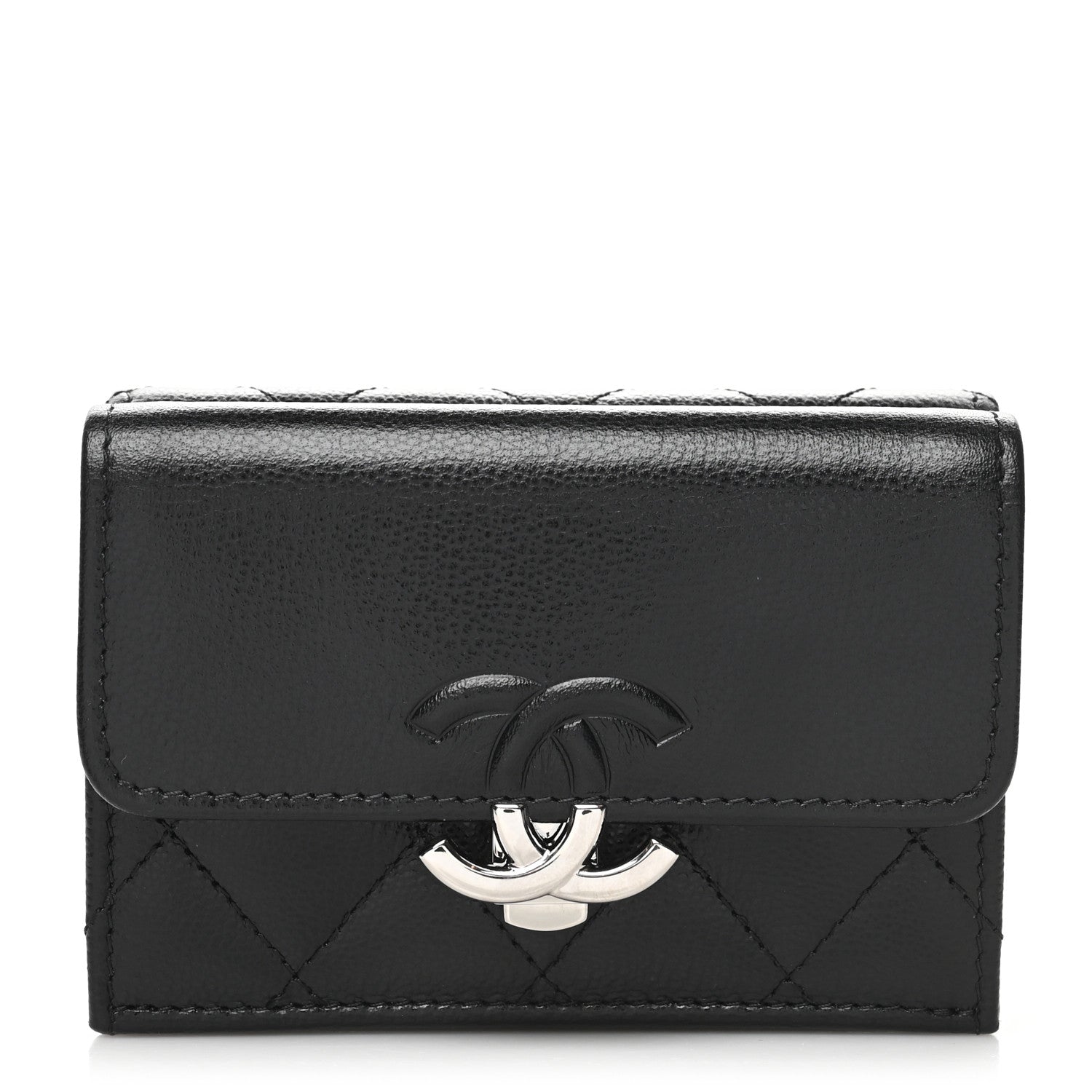 Chanel Grained Calfskin Quilted CC Box Compact Flap Wallet Black 1 of 12