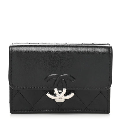 Chanel Grained Calfskin Quilted CC Box Compact Flap Wallet Black 1 of 12