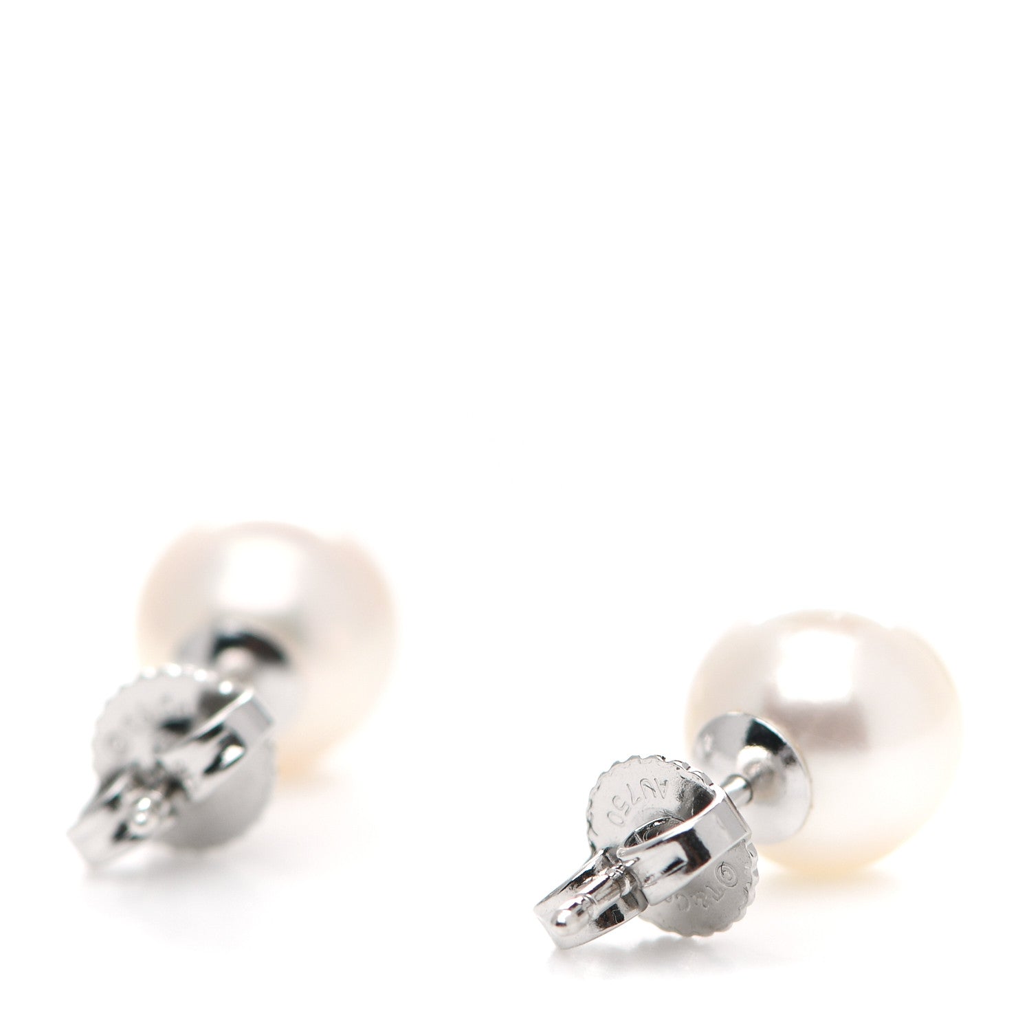 Tiffany 18K White Gold Akoya Pearl 8mm Signature Earrings 3 of 5