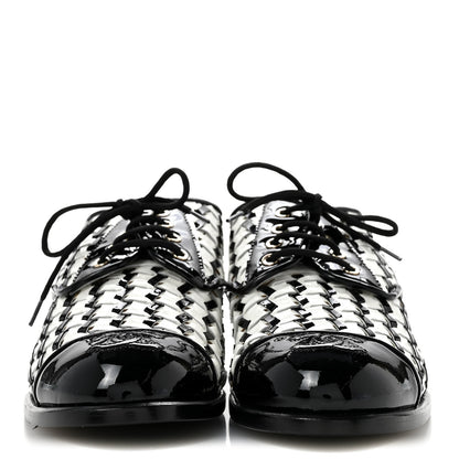 Chanel Lambskin Braided Patent CC Lace Up Oxfords 39 Black White 3 of 11