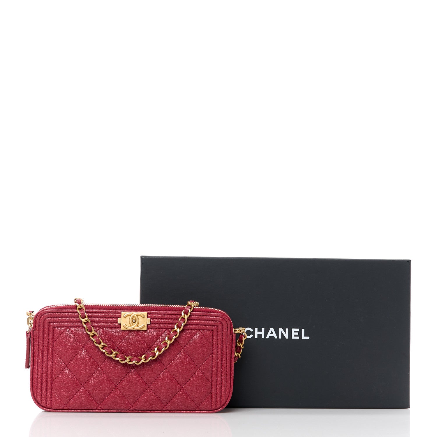 Chanel Caviar Quilted Small Boy Clutch With Chain Burgundy 14 of 14
