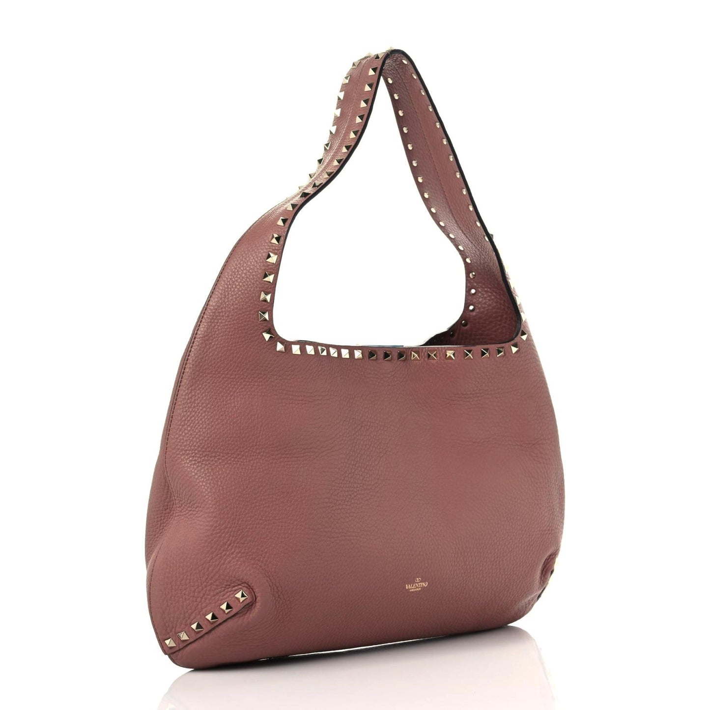 Pebbled Calfskin Small Rockstud Flip Lock Hobo Dark Nude