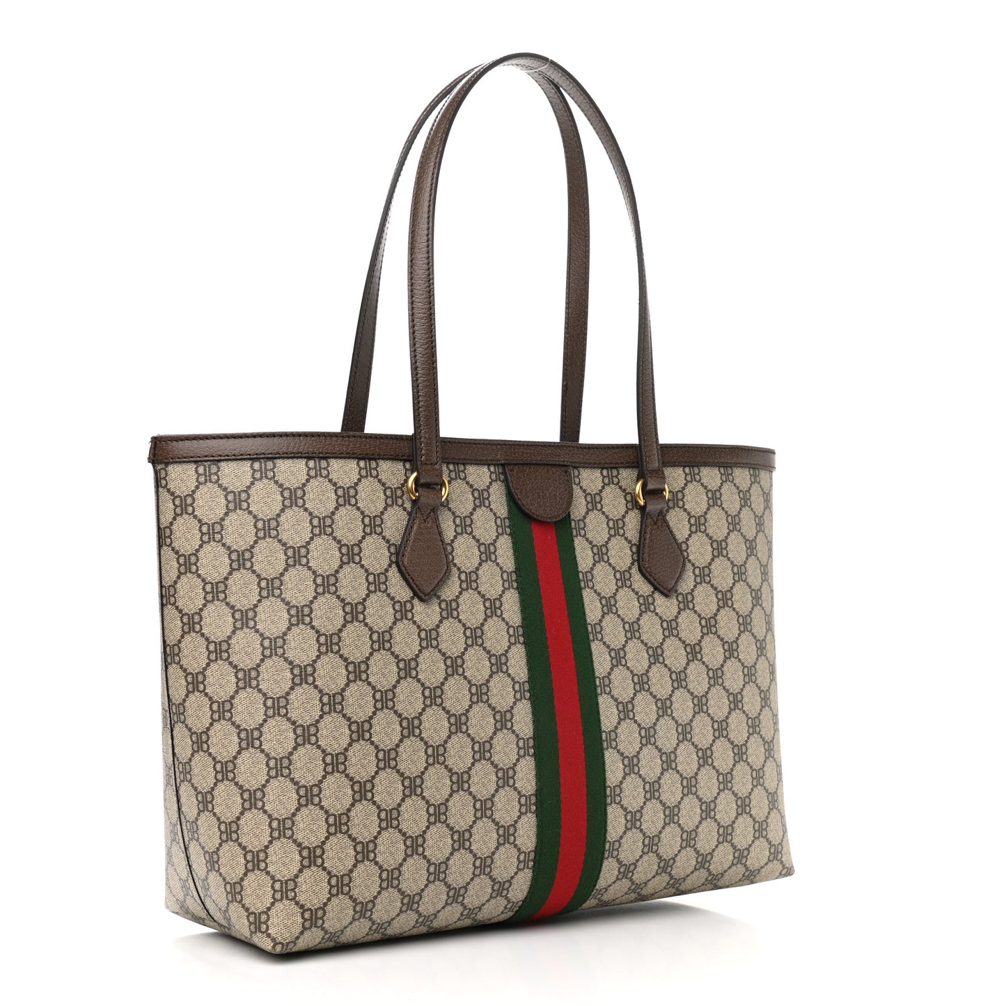 X BALENCIAGA BB Supreme Monogram Web Graffiti Medium Ophidia Shopping Tote Beige New Acero