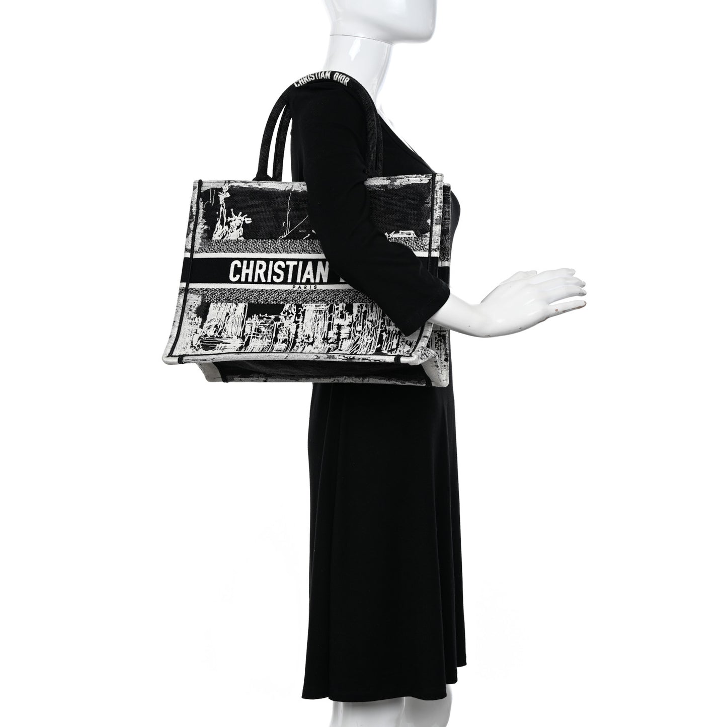Canvas Embroidered Medium New York Book Tote Black White