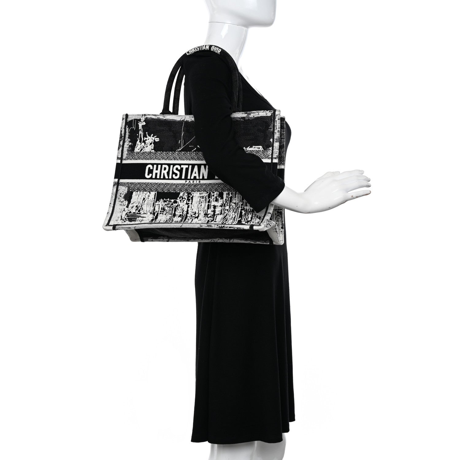 Christian Dior Canvas Embroidered Medium New York Book Tote Black White 2 of 12